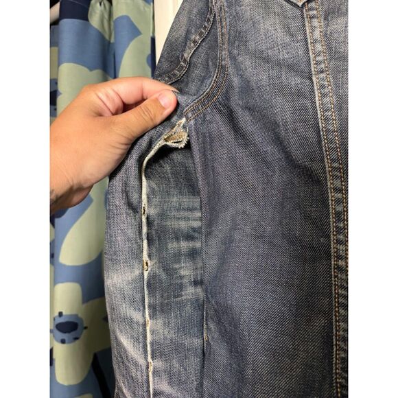 Y2k Vintage GAP Jean Jacket Round Neck Moto Grunge Katseye Band Distressed XS - Picture 9 of 9